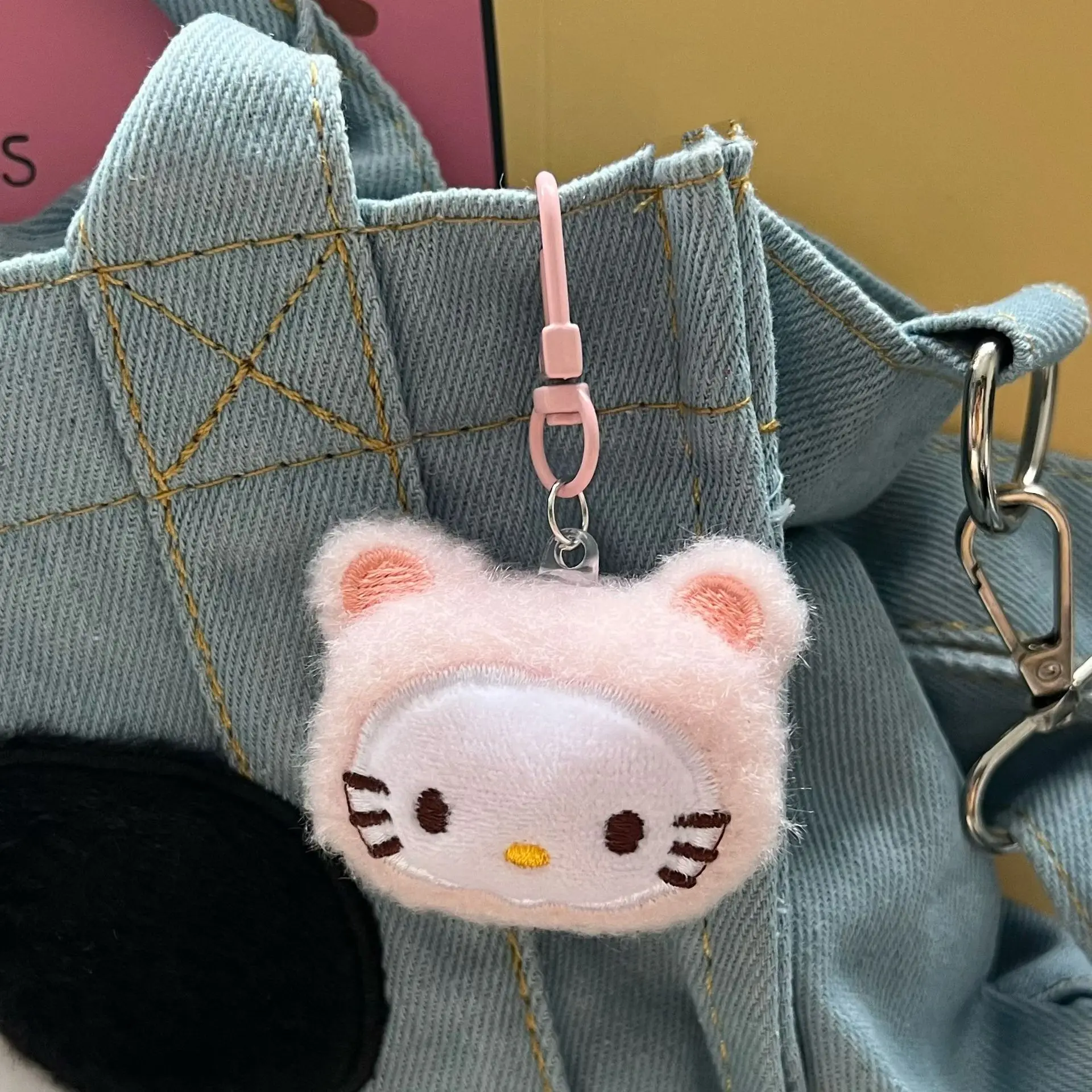 Sanrio Plush Pendant Cute Pink Kitten Doll Personalized Gift Keychain Best Friend Backpack Pendant Luggage Bag Parts Accessories