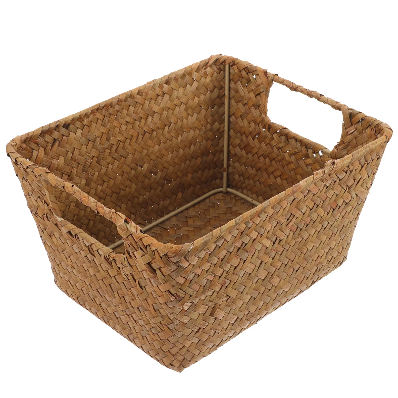 

Woven Straw Basket Rectangular Storage Basket with Handles Portable Desktop Organizer for Snacks Fruit Vegetables Bread