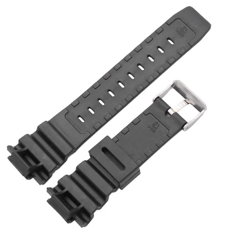 16mm x 25mm Watchband Strap Men Black Sports Diving Rubber Watch Band Stainless Steel Buckle Accessories For 9052 Series