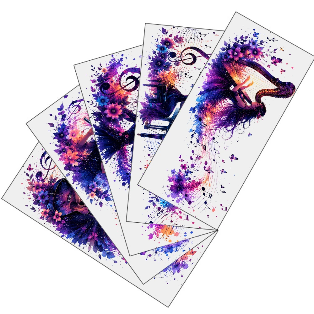 5 Sheets Musical Girl Watercolor Art UV DTF Stickers Waterproof Rub on Transfers DIY Water Bottle Glass Mug Decoration Gift