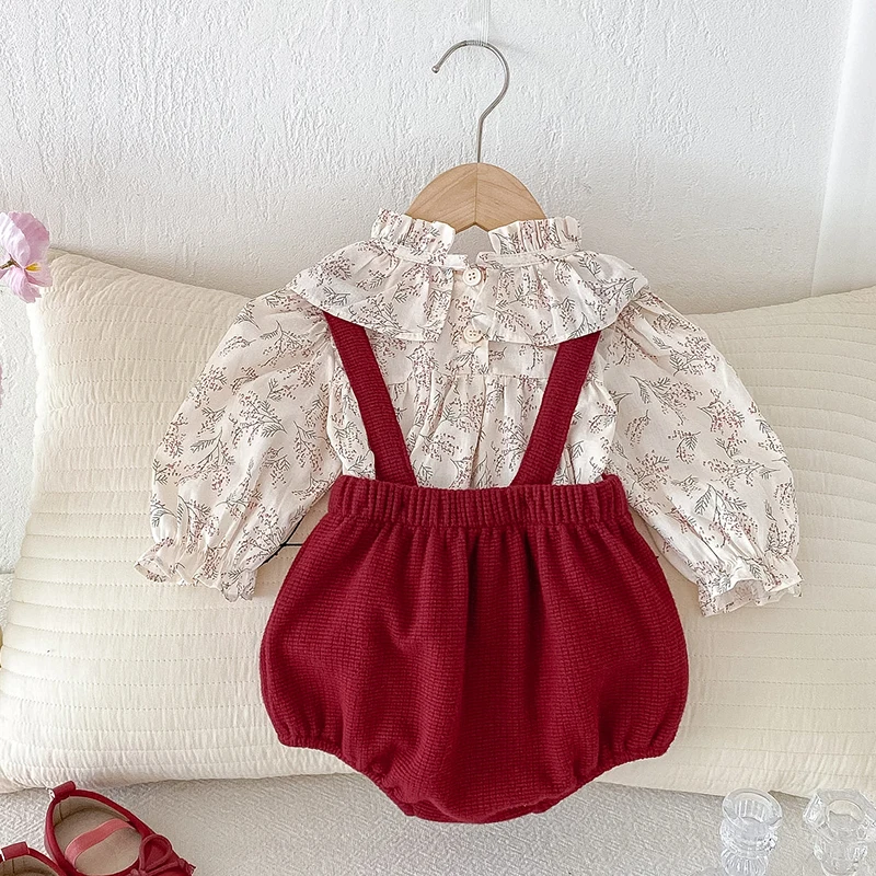 2025 neue Herbst 0-3Yrs Kleinkind Baby Kleidung Anzug Lange Ärmeln Baumwolle Gedruckt T-shirt + Ärmellose Overall Kinder Kleidung Set