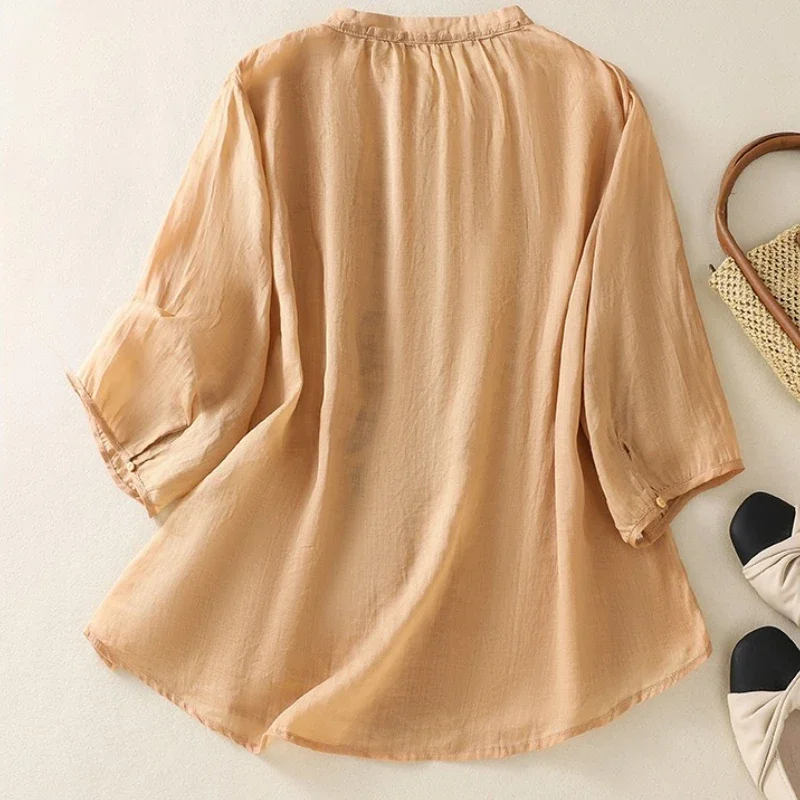 Chinese stijl damesblouse vintage borduurwerk shirts mode losse zomer katoen linnen kleding korte mouw dames tops