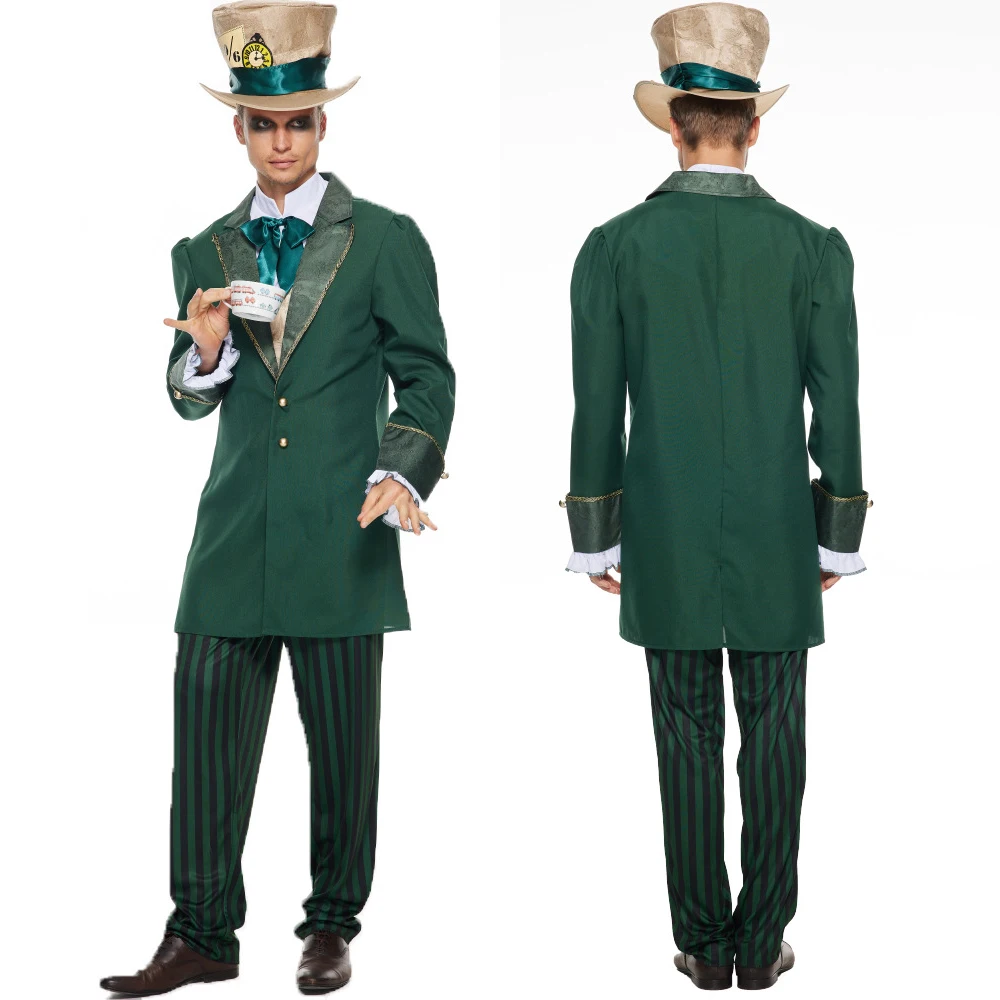 

Alice In Wonderland Costume Men Mad Hatter Costume Adult Outfit For Halloween Carnival Party Fancy Dress New Arrival