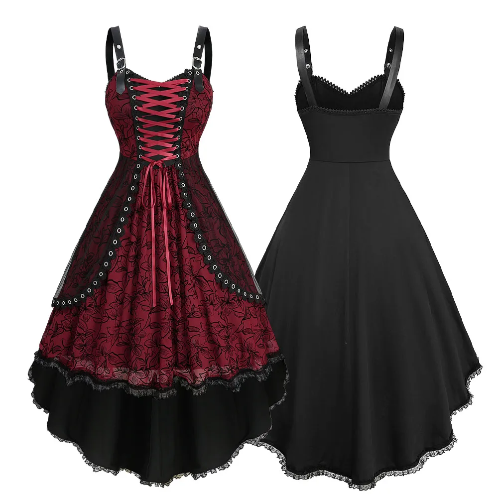 

ROSEGAL женские флокированные сетчатые платья-майки больших размеров, новое платье миди на шнуровке с пряжкой и кружевной отделкой на бретелях, Vestidos