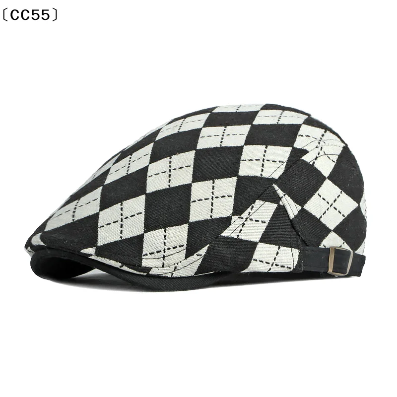 Spring And Autumn Beret Hats Vintage Checkered Brown Coffee Khaki Flat Cap Front Cap Painter's Cap Man〔CC55〕