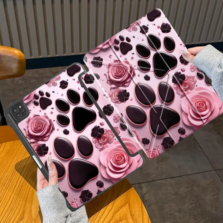 

Чехол для планшета iPad Air 4 5 M3 M2 1 2 M4 11 дюймов Mini 6 7 Pro 11-го 10-го 9-го 8-го 7-го поколений 12.9 дюймов Pro 2025 с подставкой, розовый, в форме лапы