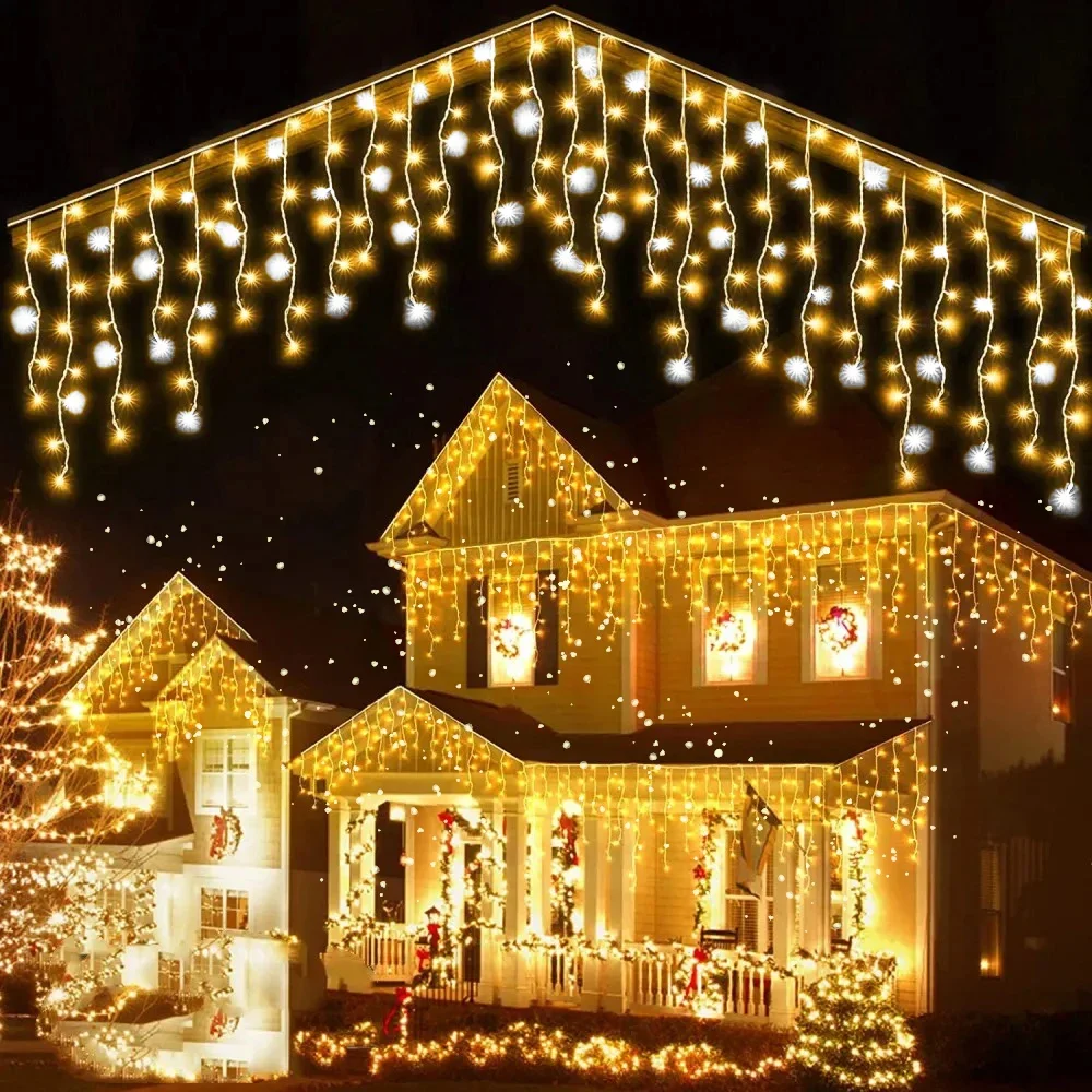 Guirxiété Lumineuse LED pour Décoration de Noël, Rideau Lumineux Extérieur, Flash Blanc, Ciel Étoilé, Nouvel An, 4m (W) x 0.6m (H)