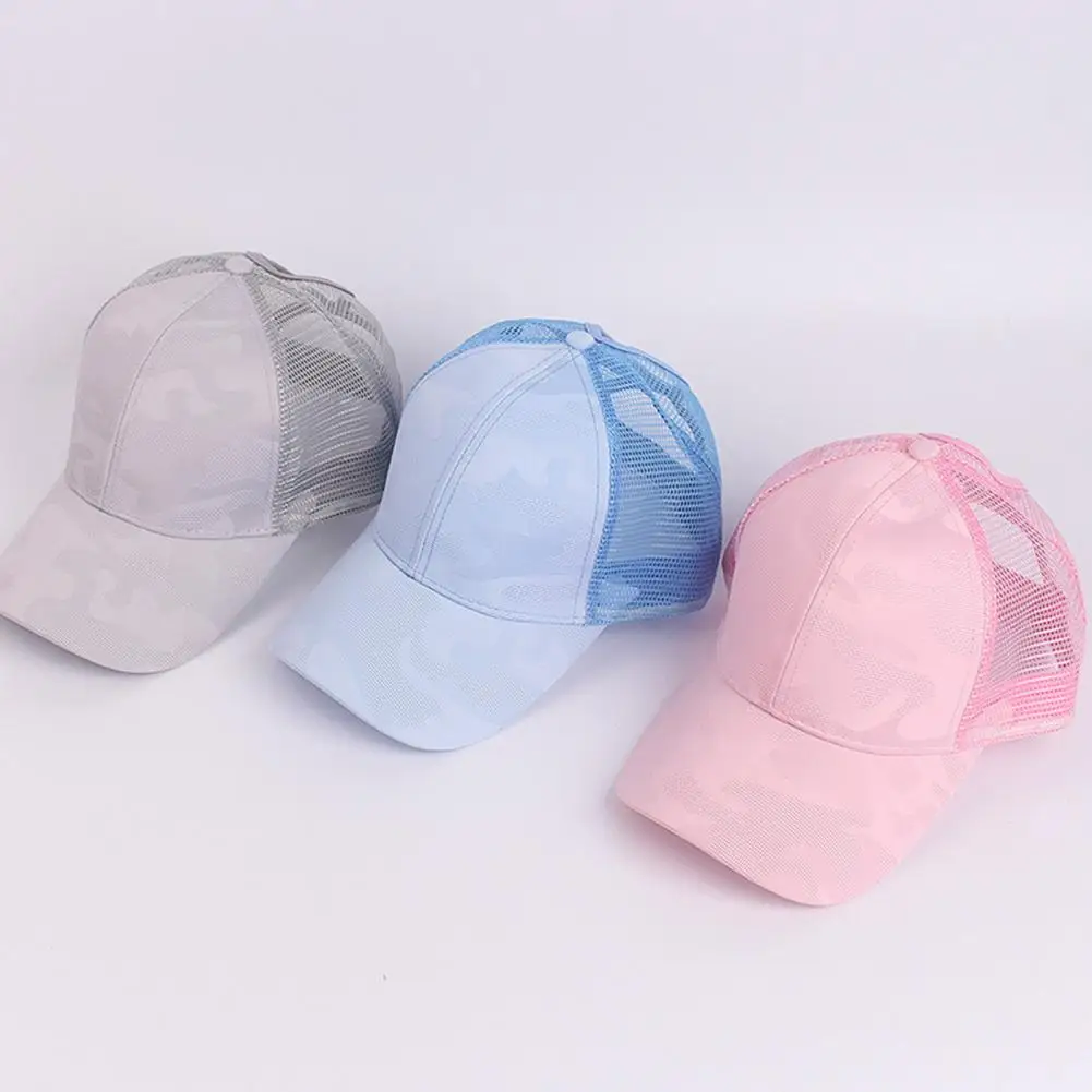 Women Baseball Hat Camouflage Print Sun Hat Breathable Mesh Splicing Anti-UV Outdoor Casual Hat