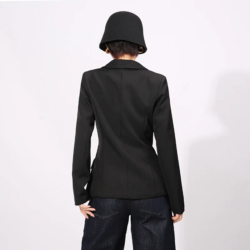 HKSH Spring Autumn New Women Blazer Elegant Long Sleeves Color Block Single Breasted Slim Fit High-End Elegant Chic Coat HK17864