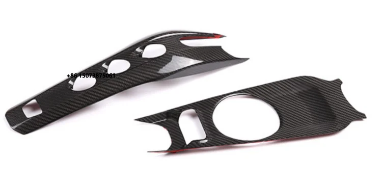 Carbon fiber 3K twill weave, glossy finish, luxury black center console cup holder panel trim, F12 interior accessories