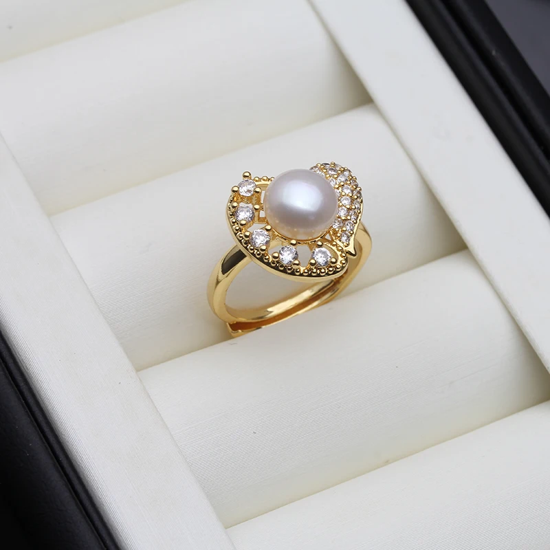 

Real Freshwater Pearl Rings Women,White Black Adjustable Natural Cultured Pearl Rings 925 Silver Mother Birthday Gift