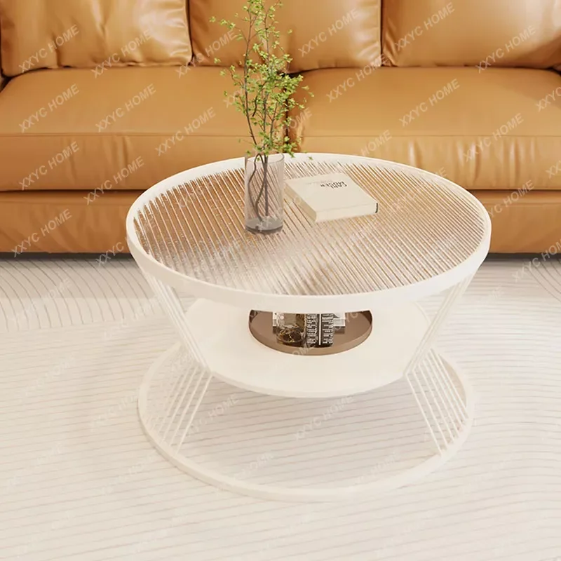 

White Nordic Coffee Table Glass Shelf Transparent Modern Round Coffee Table Living Room Apartamento Mesa Furniture For Home