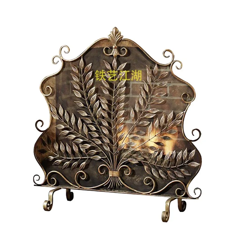 American country wrought iron floor-to-ceiling black old home living room fireplace screen leaf partition seat screen anti-scald