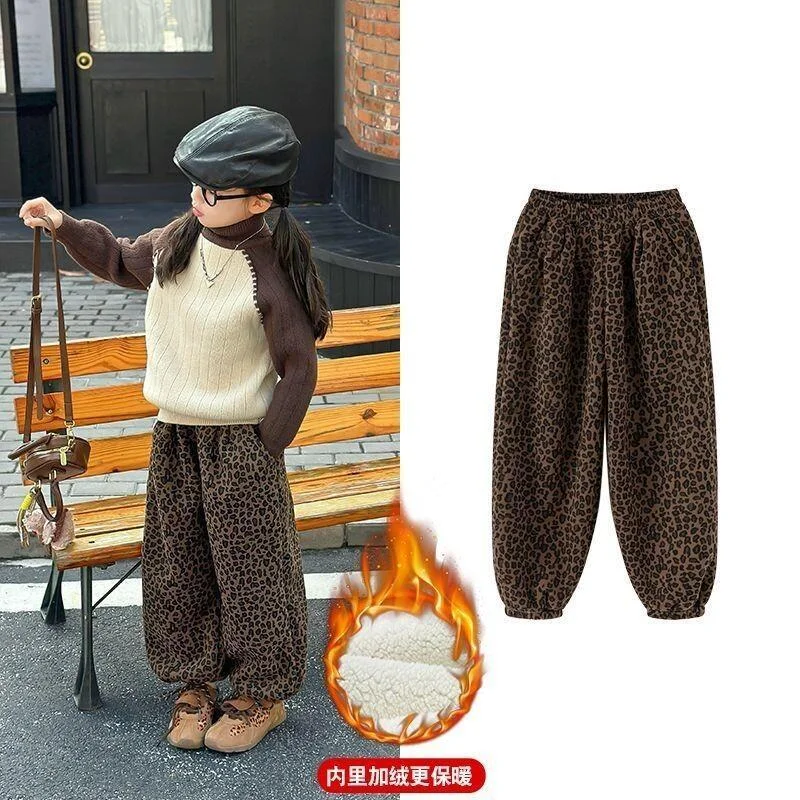 Kawaii Casual Coat Tops Fashion Children S Clothing Girls Winter Fleece Lined Thick Pants Children Leopard Print One Piece