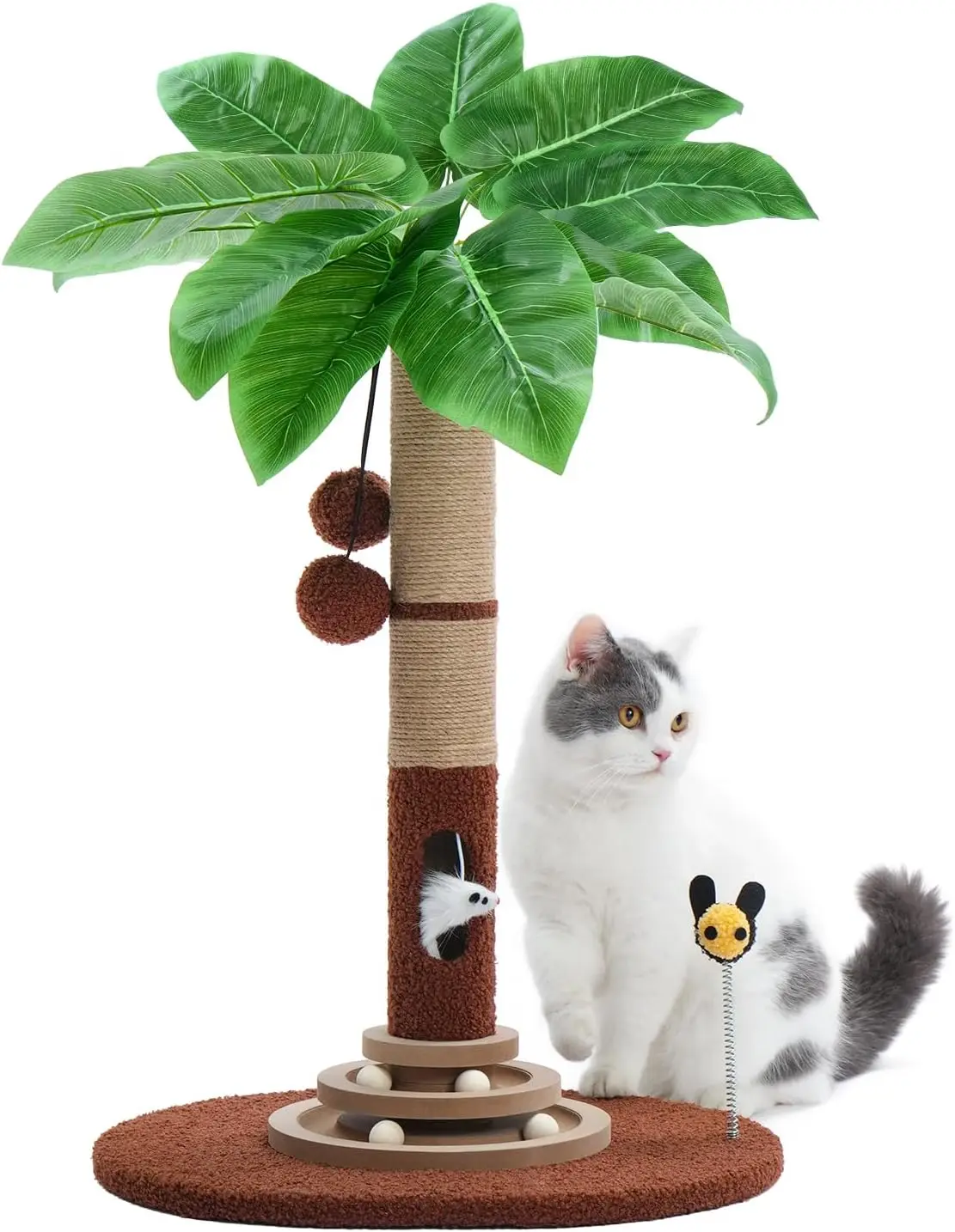 

Made4Pets 27" Tall Cat Scratching Post with Sisal Rope, Interactive Hanging Balls, Toy Mouse and Two-Layer Ball Track Ki