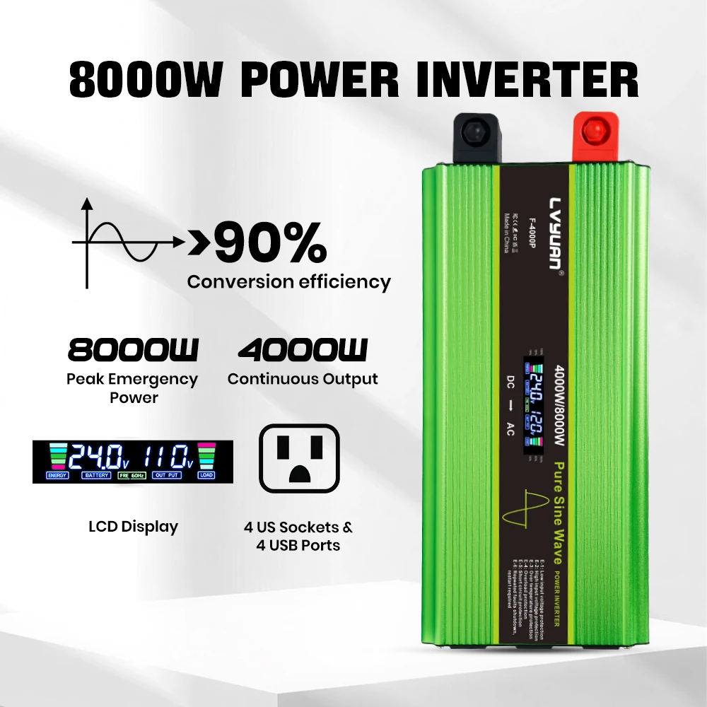 LCD 4KW 6KW 8KW Pure Sine Wave Inverter DC12V to AC110V Voltage Converter Solar Panel Inverter For Power Generation 2 Sold By Fov