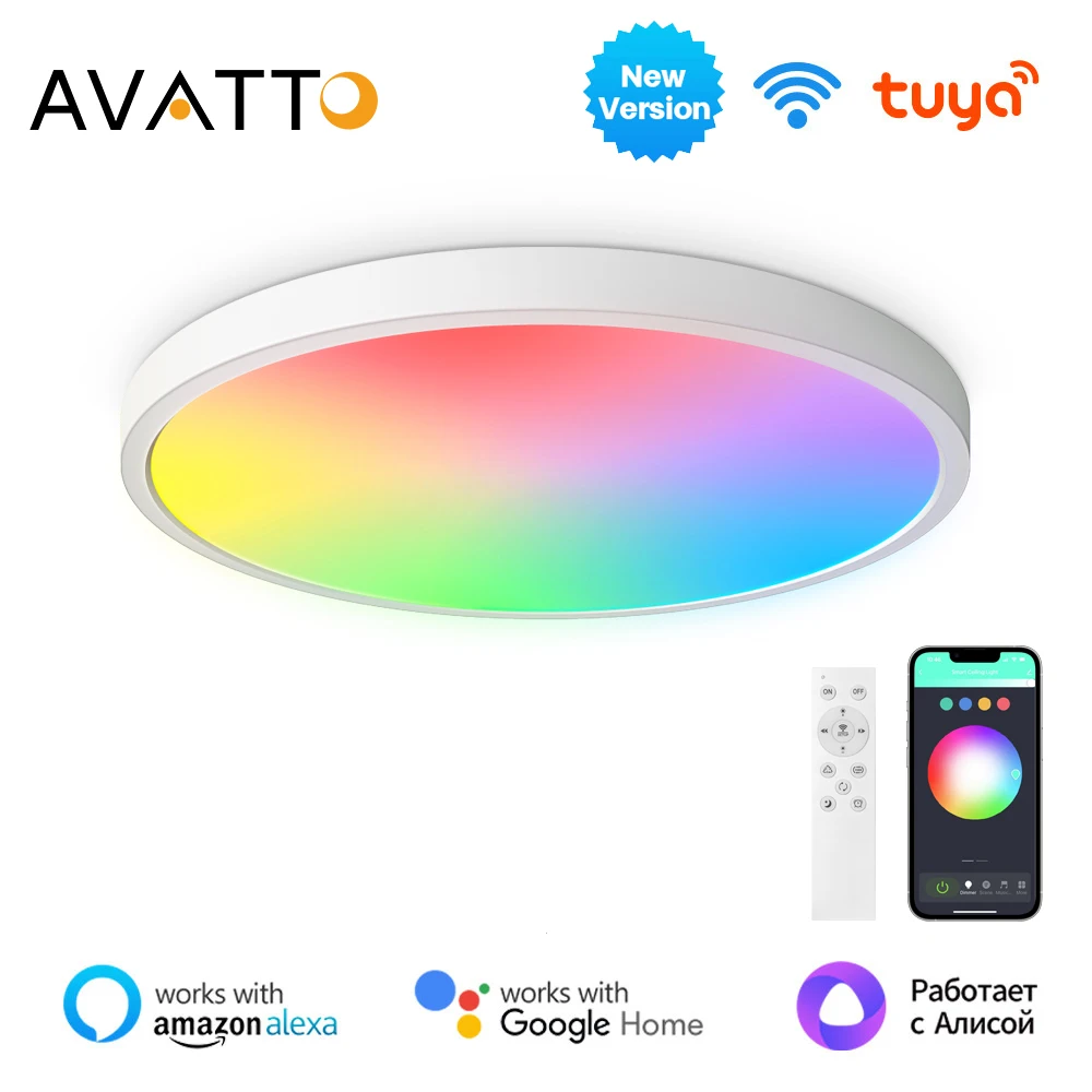 AVATTO Tuya Smart WIFI LED plafoniera rotonda RGBCW soggiorno lampada a sospensione dimmerabile ambientale funziona con Alexa,Google Home,Alice