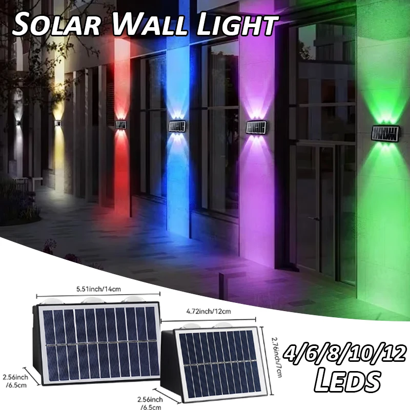 

4-12LEDs Solar Wall Spotlight Outdoor Waterproof LED Light RGB Upper And Lower Lighting Street Light Balcony Courtyard Garden