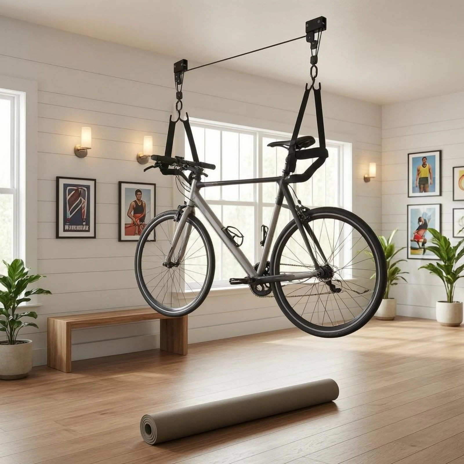 pulley-lift-rack-mounting-brackets-garage-bike-lift-bike-hoist-30-kg-capacity-ceiling-pulley-heavy-duty