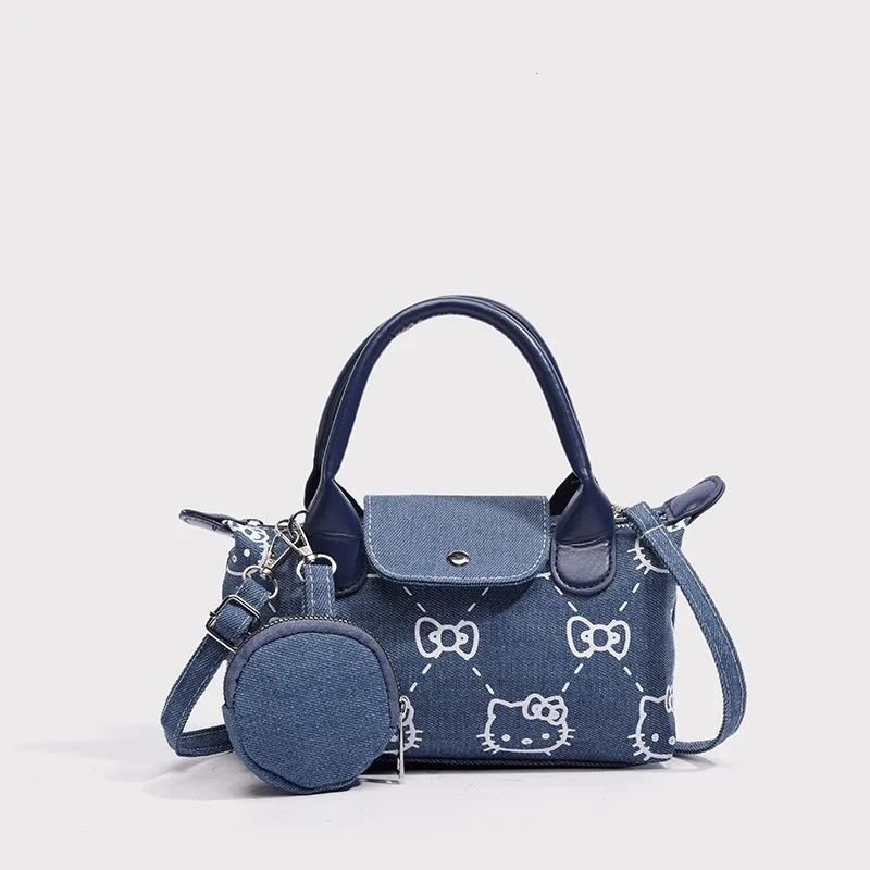 

Sanrio Hello Kitty Tote Bag Small Cute Cartoon Embroidery Denim Handbag New Fashion Delicate Versatile Retro Shoulder Bag Gift