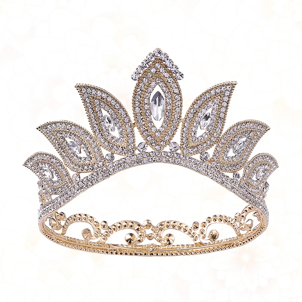 

1PC Baroque Round Crown Eye Style Rhinestone Inlaid Alloy Crown Hair for Bride Lady (Golden White Rhinestone)