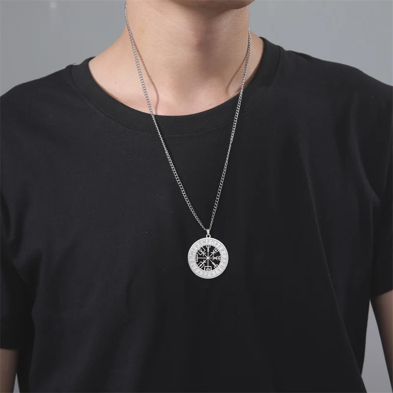 Vintage Men Chains Viking Rune Compass Pendant Necklace for Men Accessories Amulet Stainless Steel Jewelry Gifts collar hombre