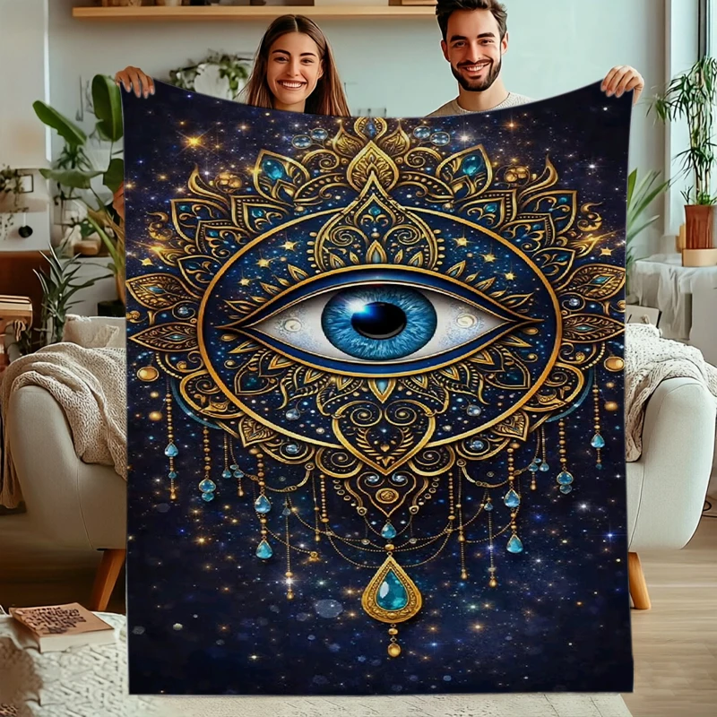 Deep Blue Starry Mandala Eye Mysterious Flannel Blanket For Spiritual Bedroom Decor Soft Warm Throw Blanket Wrap