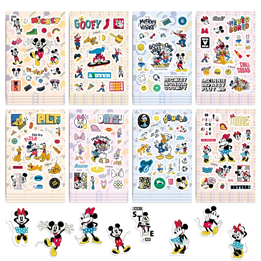 8/16 vellen Leuke Disney Mickey Minnie Cartoon Stickers Grappige Anime Sticker Decoratie DIY Laptop Briefpapier Telefoon Decals Speelgoed Gift