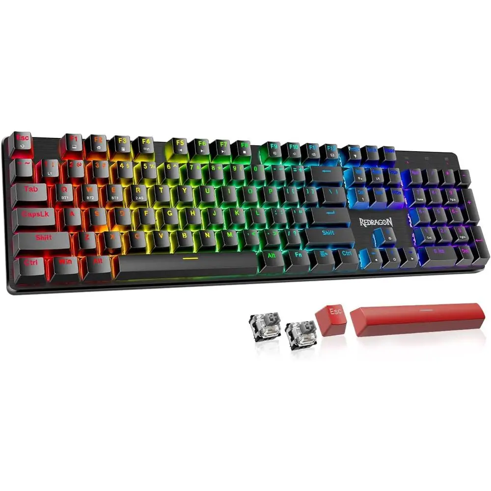 Wireless Mechanical Gaming Keyboard, Triple Connectivity, Hot Swappable, RGB Backlit, PBT Keys, Programmable for PC/Tablet