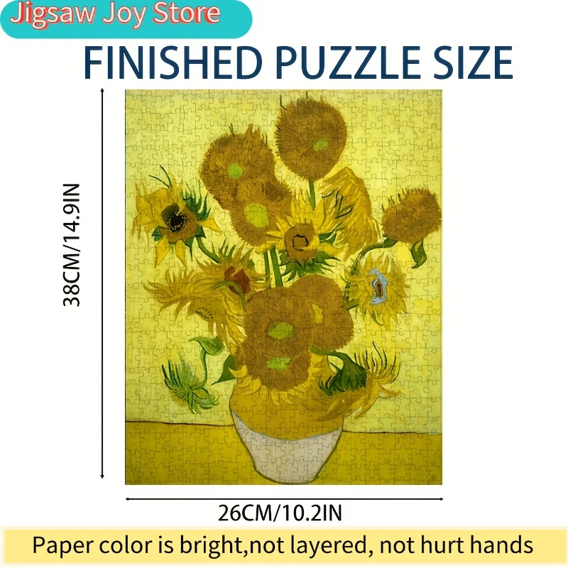 Van Gogh Sunflowers Puzzle - Mini Art Jigsaw Suitable for Adults, 15x10 Inch Portable Van Gogh Replica, Challenging Brain & C