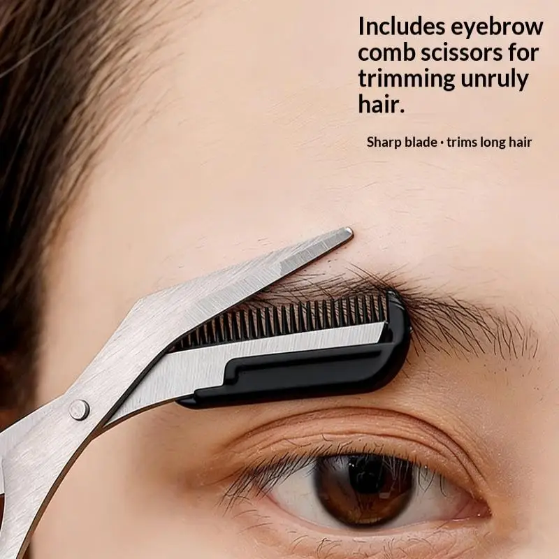 Unisex Eyebrow Trimming Tool Set, 3Pcs Stainless Steel Kit, Eyebrow Scissor Comb Trimmer, Daily Grooming Makeup Accessory