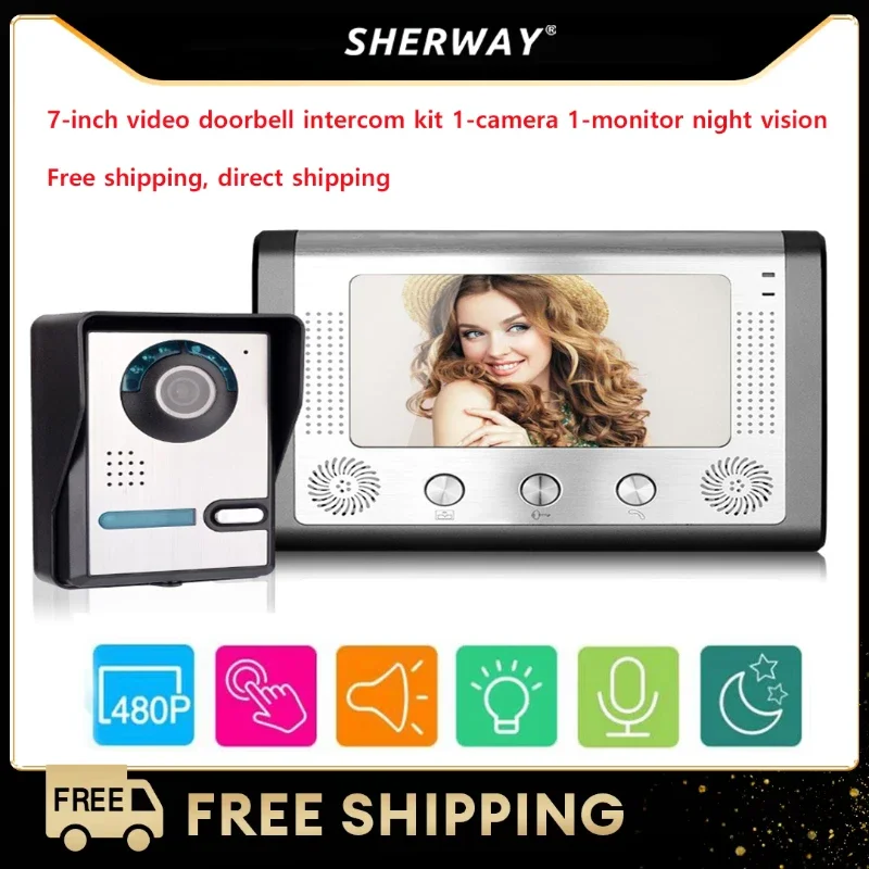 

7-inch visual intercom smart home doorbell system 1080P 110 ° wired doorbell camera full touch display IP65