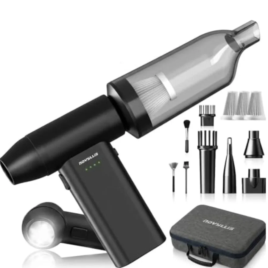 Electric Compressed Air Duster Vacuum Cleaner LED Light 180000 RPM 5-Speed Handheld Mini Blower Storage Bag PC Cleaning Kit USB