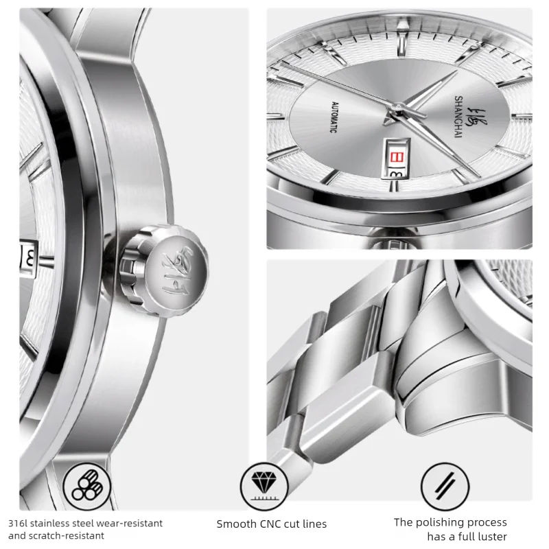 Shanghai Men's Watch Mountain River Automatic Mechanical Watch Classic Original Luxury Watch Stainless Steel Sapphire Watch 3113
