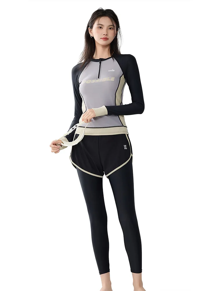 

Long Sleeve Plus Size Swimwear With Boxer Shorts Two Piece Swimsuit For Women Beachwear Korean Style Beach Outfits Swimming Sui