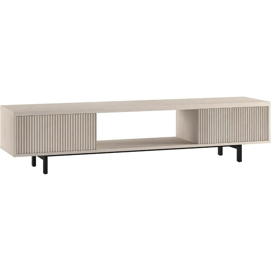 حامل تلفزيون مخدد لأجهزة التلفاز حتى 78 بوصة مع خزائن تخزين جانبية وتخزين مركزي مفتوح لغرفة المعيشة وغرفة العائلة أو المكتب i