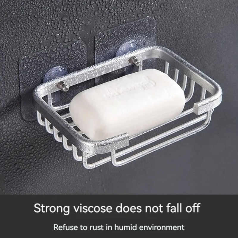 1pc Wall Mounted Aluminum Soap Rack, Kitchen, Bathroom, Draining Soap Mesh, Soap Storage Rack, Multi-purpose