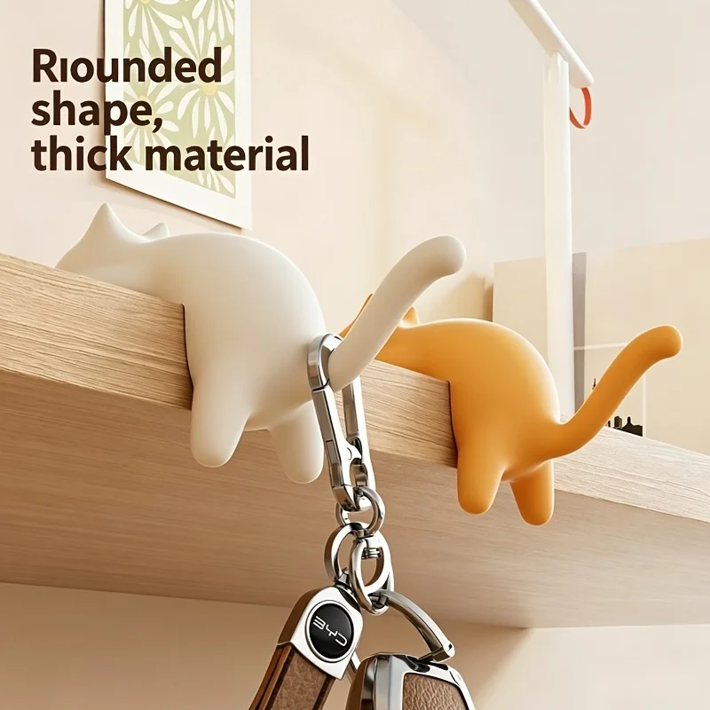 2 Random Desk-Side No-Drill Bag Hooks, Traceless Hooks for Desk Sides, Cat-Shaped Bag Hangers