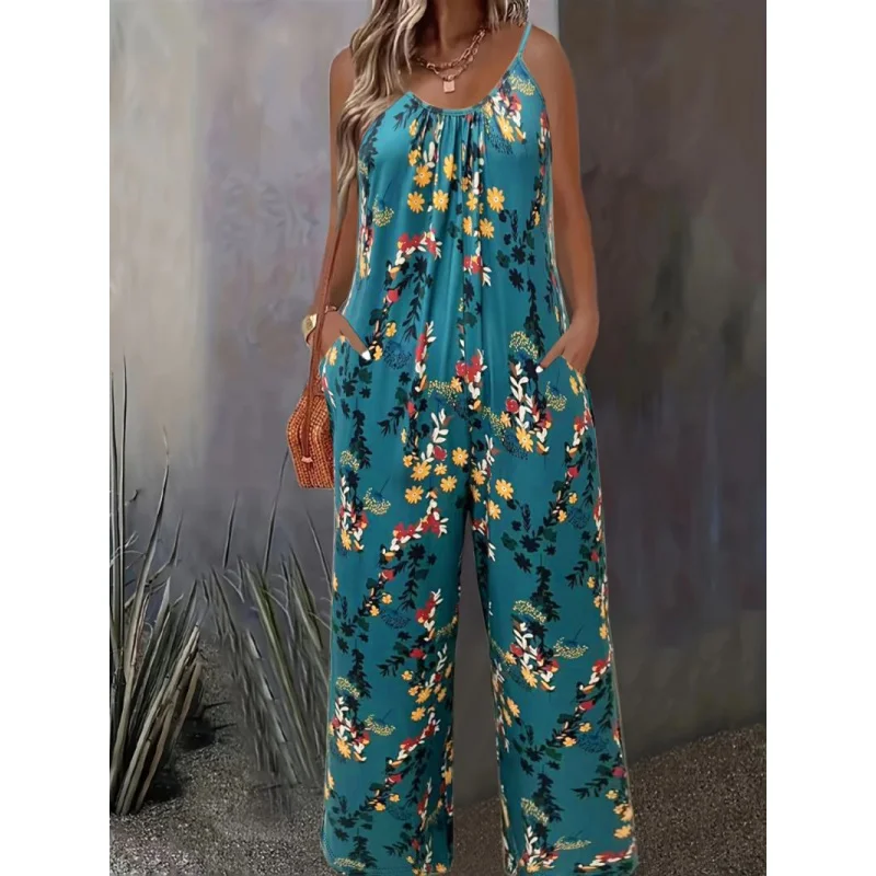 

Новый летний комбинезон в европейском и американском стиле для горячих девушек с регулируемым ремешком и принтом, повседневный комбинезон с цветочным принтом