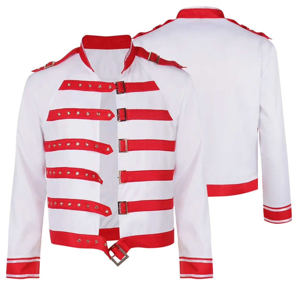 Freddie Cosplay Role Play Red Jacket Rock Band Costume Adult Men Fantasy Fancy Dress Up Party Clothes