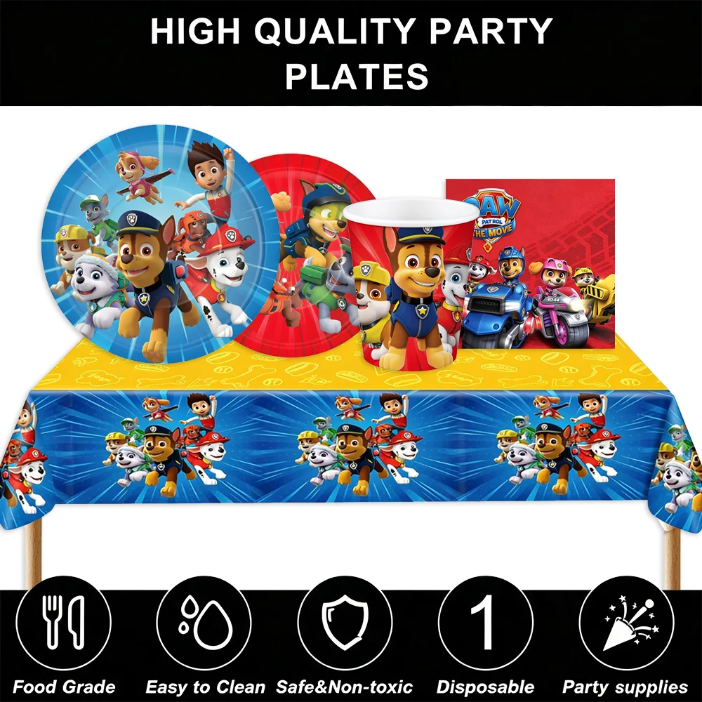 PAW Patrol The Movie Birthday Party Supplies Paper Plates Cups Napkins Tablecloth Kids Cartoon Dog Baby Shower Theme Decorations