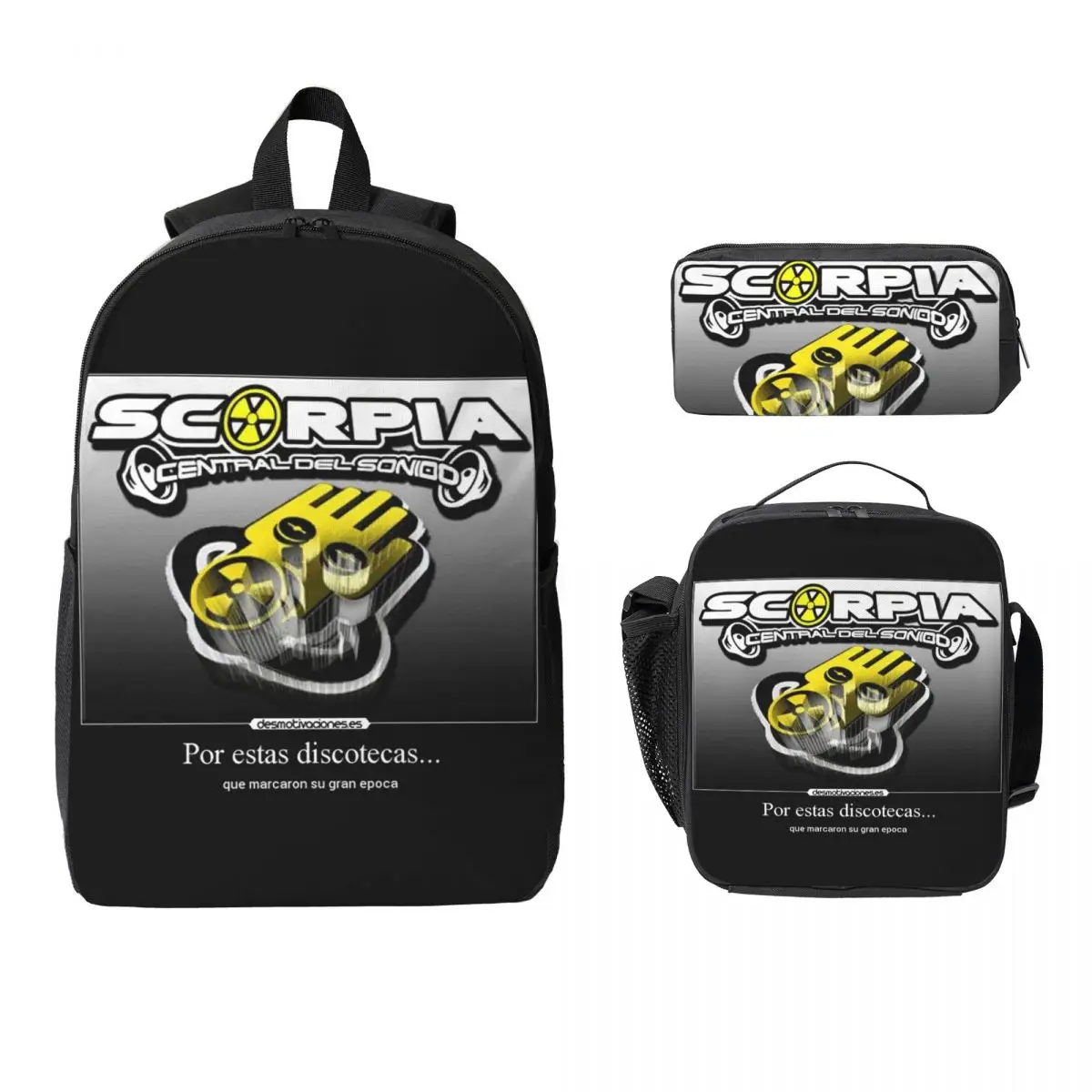

Scorpia - Central Del Sonido Backpack Boys Girls BookBag School Bag Laptop Shoulder Bags 3ps Insulated Lunch Bag Pencil Case