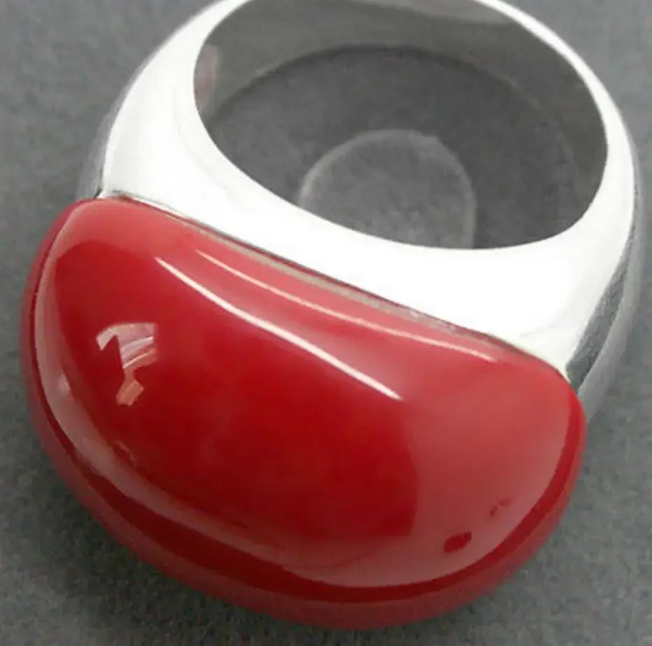

Fashion jewelry wholesale good Elegant 15X21mm Red Coral 925 Sterling Silver Marcasite Ring Size 7-10 silver-jewe