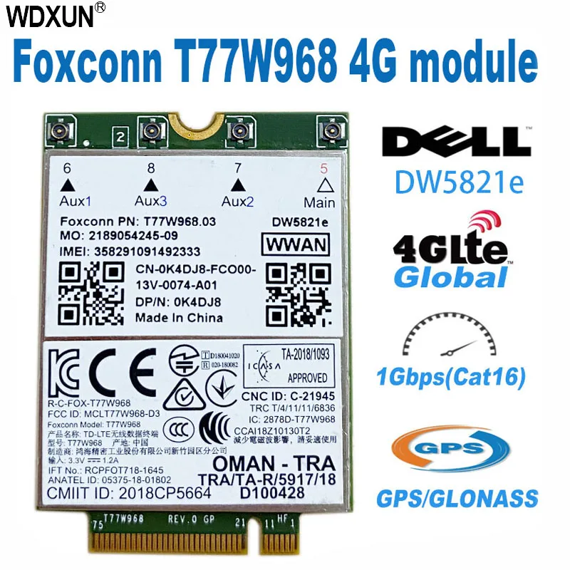 4G LTE T77W968 DW5821e X20 LTE Cat16 1Gbps FDD-LTE TDD-LTE 4G Module For Dell 5420 5424 7424 7400 Laptop T77W968