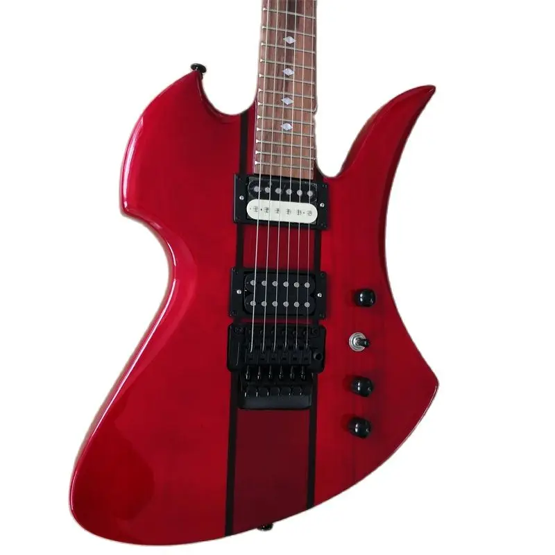 Classic Electric Guitar with Full-body Connection, Double Shake, 6 String Transparent Red Light Paint, Can be Customized