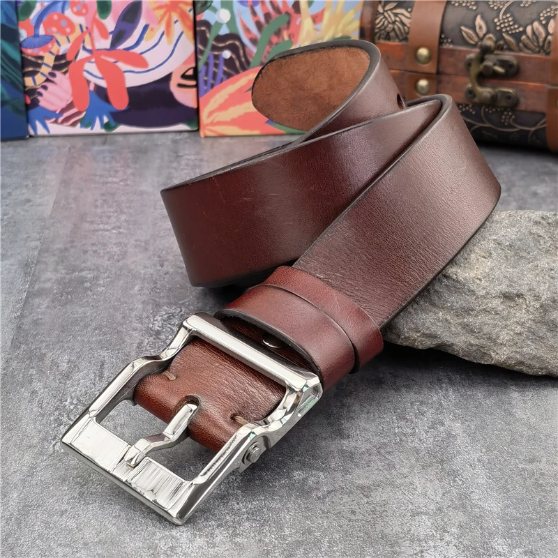 Stainless Steel Belt Buckle Leather Belt Man Ceinture Genuine Leather Belt For Men Real Leather Men Waist Belt Male Wide SBT0025