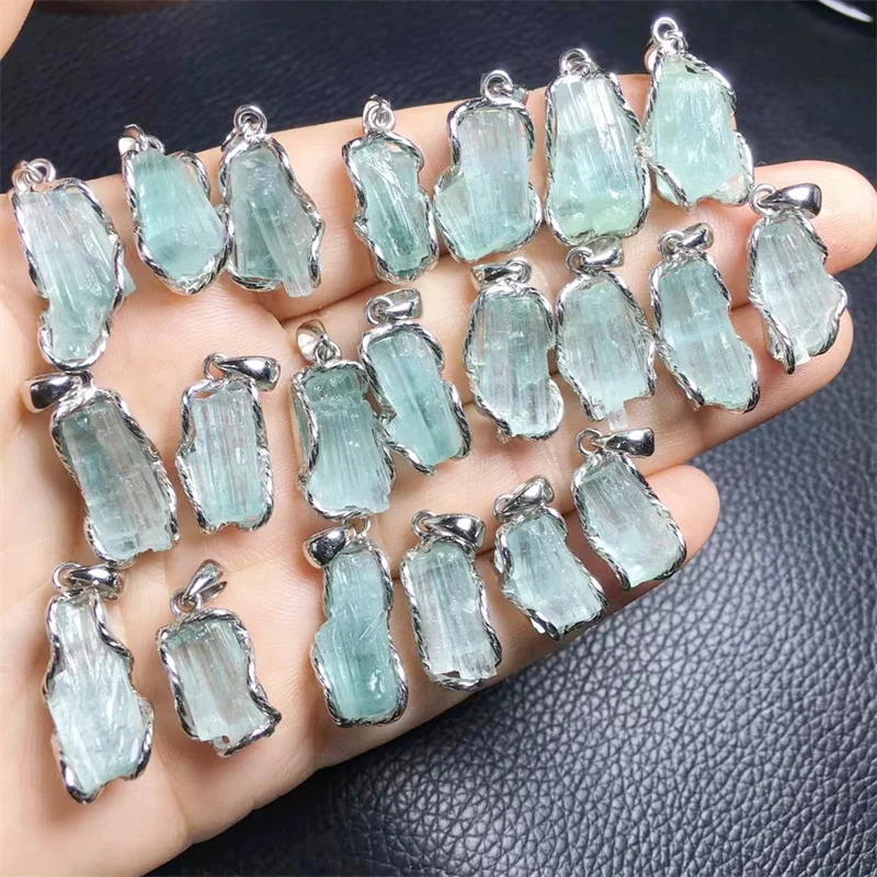 S925 Natural Raw Beryl Pendant Crystal Polishing DIY Exquisite Girl Jewelry Healing Fengshui Stone Gift 1PCS