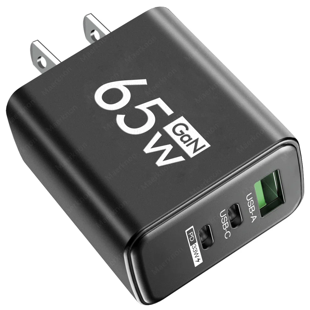 65 W GaN USB-Ladegerät, 3 Anschlüsse, PD Typ C, schnelles Aufladen, EU/US/KR-Stecker, Reise-Wandadapter, Schnellladung, USB-C-Ladegerät, Netzteil