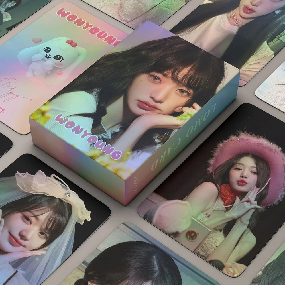 

55Pcs/Set KPOP Wonyoung Laser Boxed Birthday Lomo Cards Fashion Ins Dance Stage Selfie Photocards Postcards Fans Collection Gift