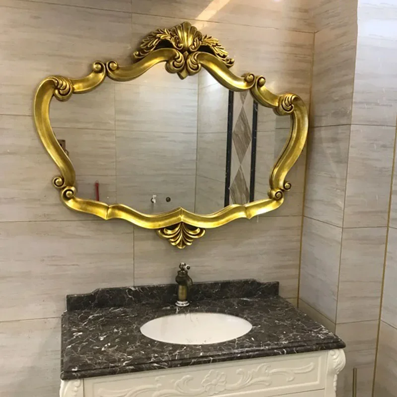 

Golden Bathroom Mirror Irregular Luxury Large Antique Bathroom Mirror Vintage Aesthetic Toilet Espejo Redondo Home Decor